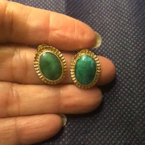 Gold Stud Earrings In Sea Green Chrysocolla